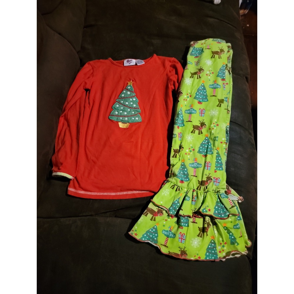 Ann Loren Christmas holiday tree reindeer North‎ pole outfit ruffle leggings 7 8